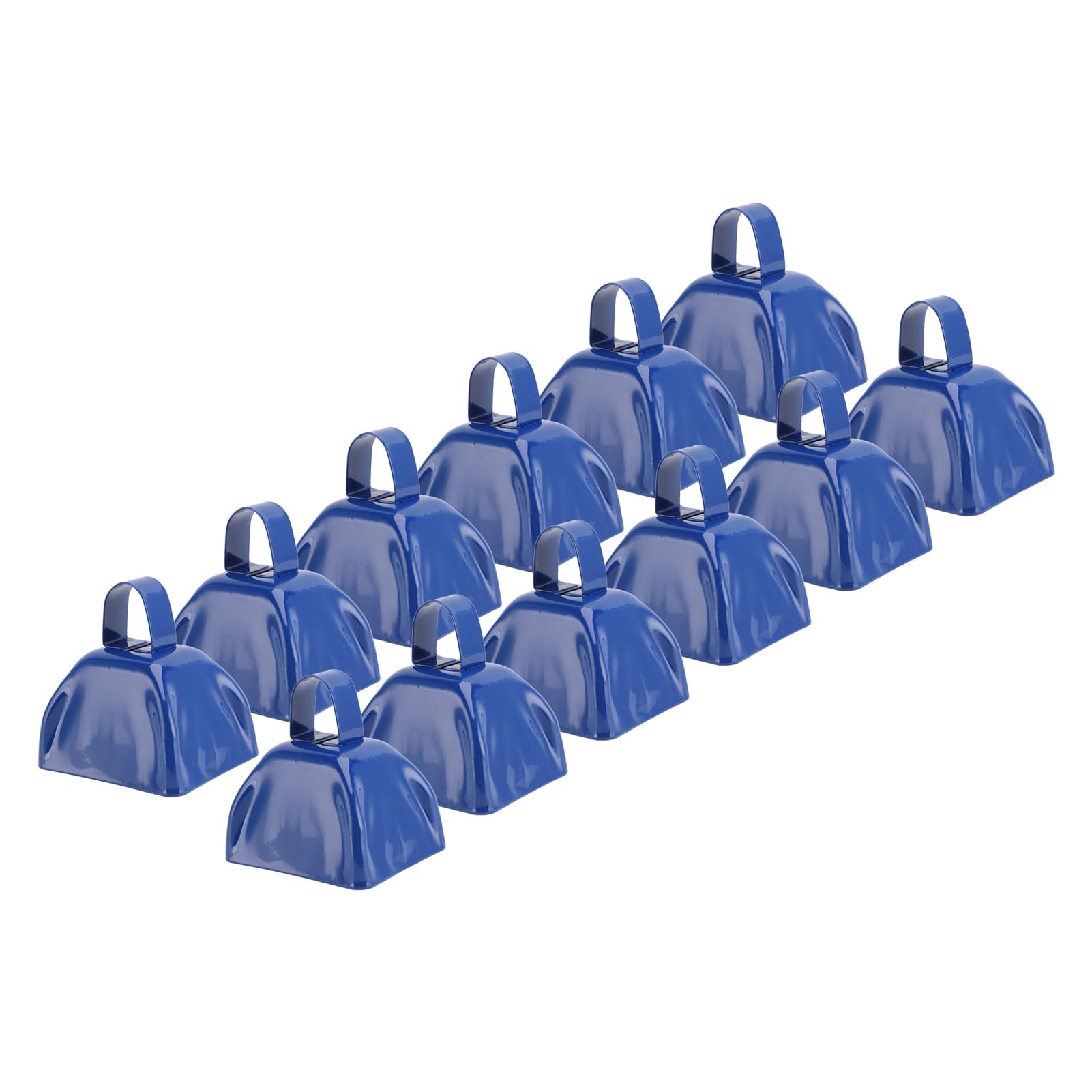 12 Stück Kuhglocken, 7,6 cm, Blaue Handpercussion-Kuhglocken aus Metall für Sportjubel und Feiern, Kleine Krachmacher mit Griffen