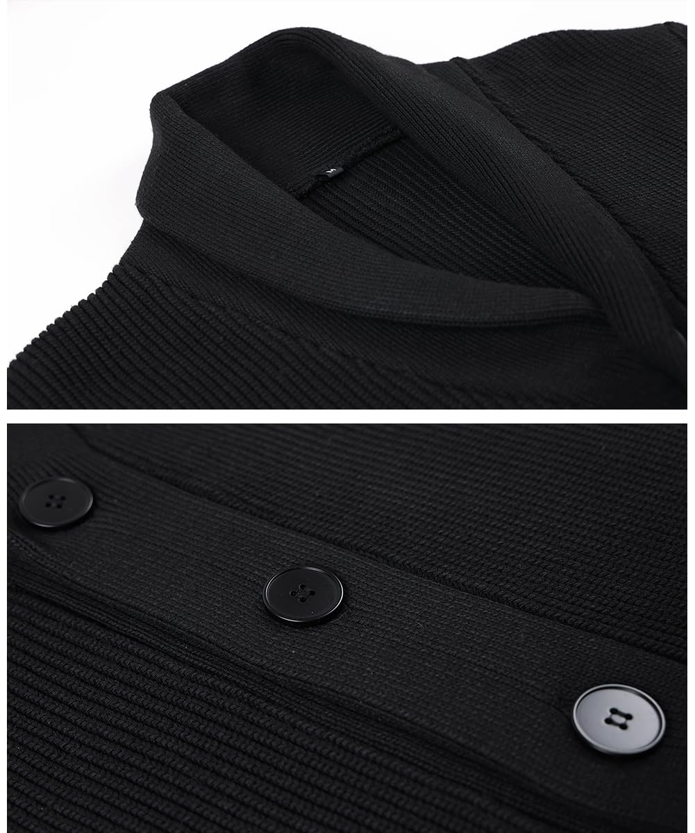 Homme Cardigan à Manches Longues et Col Châle Épais Hiver Cardigans Gilet Veste Tricoté Chaud avec Poches