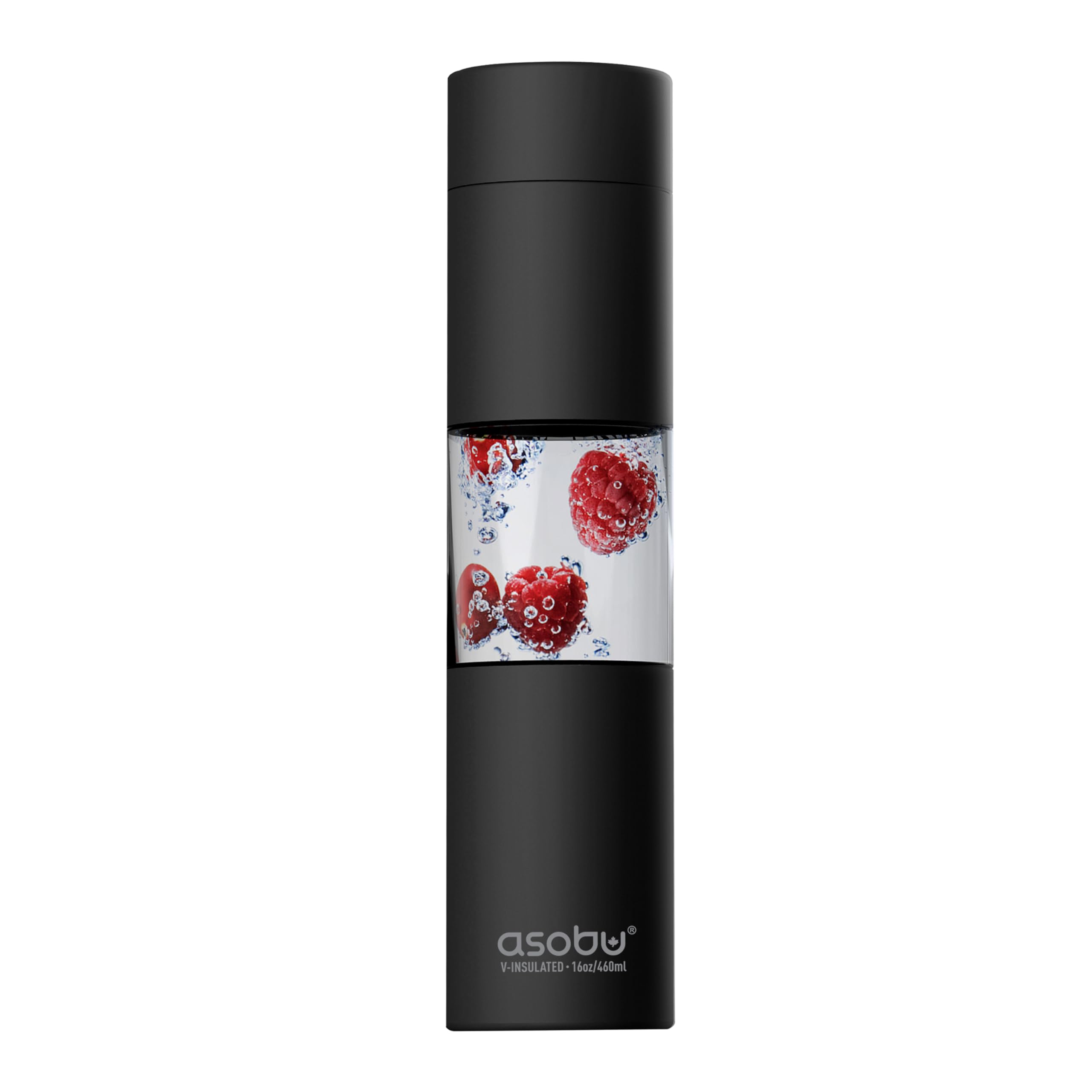 asobuSWG15 Flavor U See Fruit Infuser Slim and Classy Water Bottle, Black, 11.2 x 1 x 20.2 cm, Stainless Steel