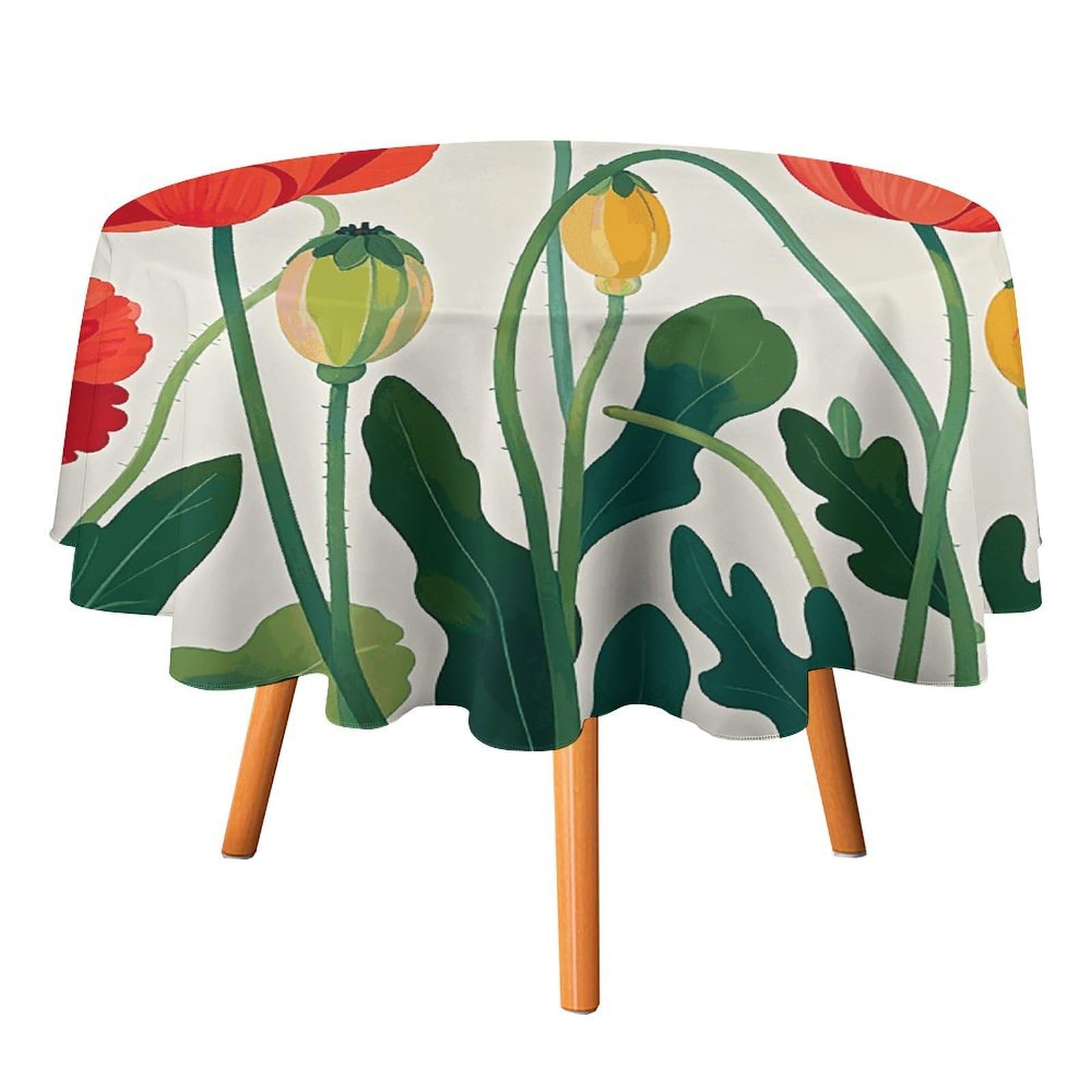 SMAZDFXX Poppy Flowers Tablecloth for Restaurant, Round Polyester Table Cover 60x60in for Party