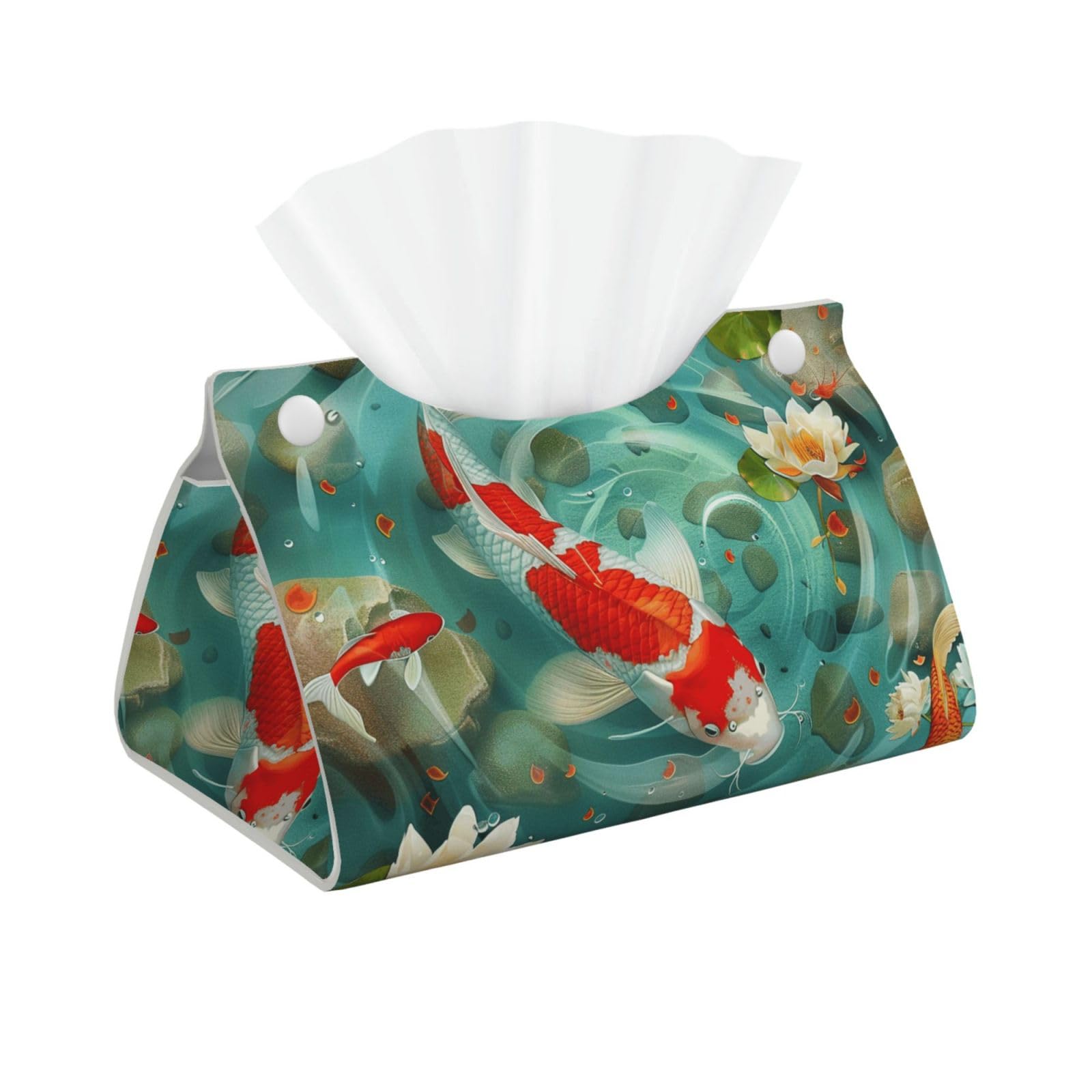 Japanese Pretty Koi Fish Print Tissue Box Cover Foldable Tissue Storage Box Leather Tissue Cube Box Holder for Living Room Bedroom Office Car Home Decor