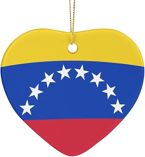 Adorno de Navidad con forma de corazón de bandera de Venezuela para árbol de Navidad, regalos para decoración de fiestas navideñas