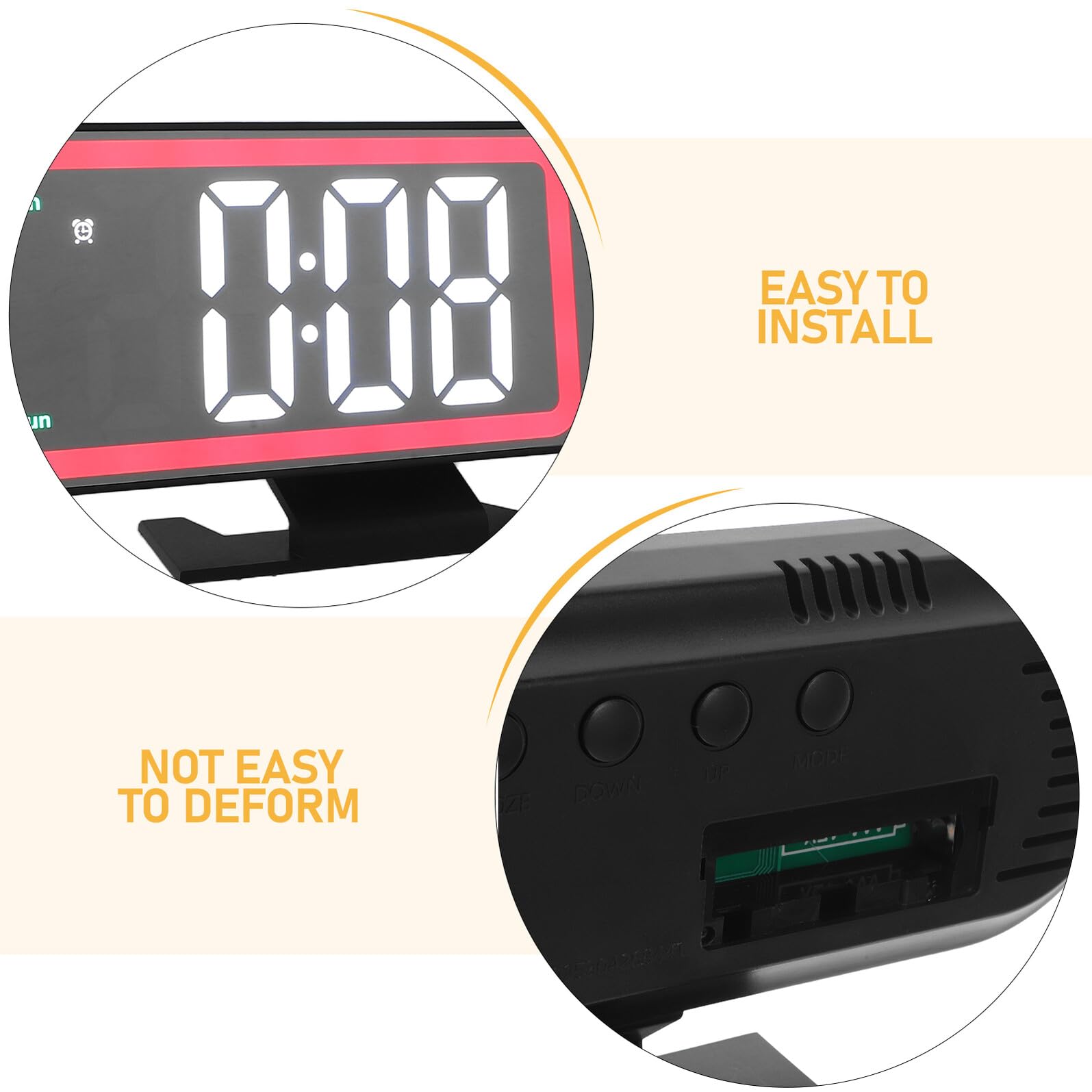 TOYANDONA Reloj Despertador Digital con Proyección Led, Espejo Acrílico, Tamaño Compacto 23x9,4x5,6 Cm, Funciona con Pilas AAA y USB C, para Dormitorio y Hogar