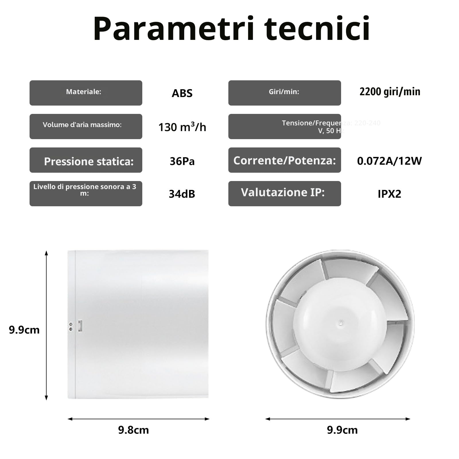Aspiratore da Bagno 100mm, Ventilatore da Condotto Aspiratore bagno Ventilatore di Estrazione Fumo 130m³/h 34dB Silenzioso, Estrattore Aria per Bagno Cucina Serra Tenda Garage