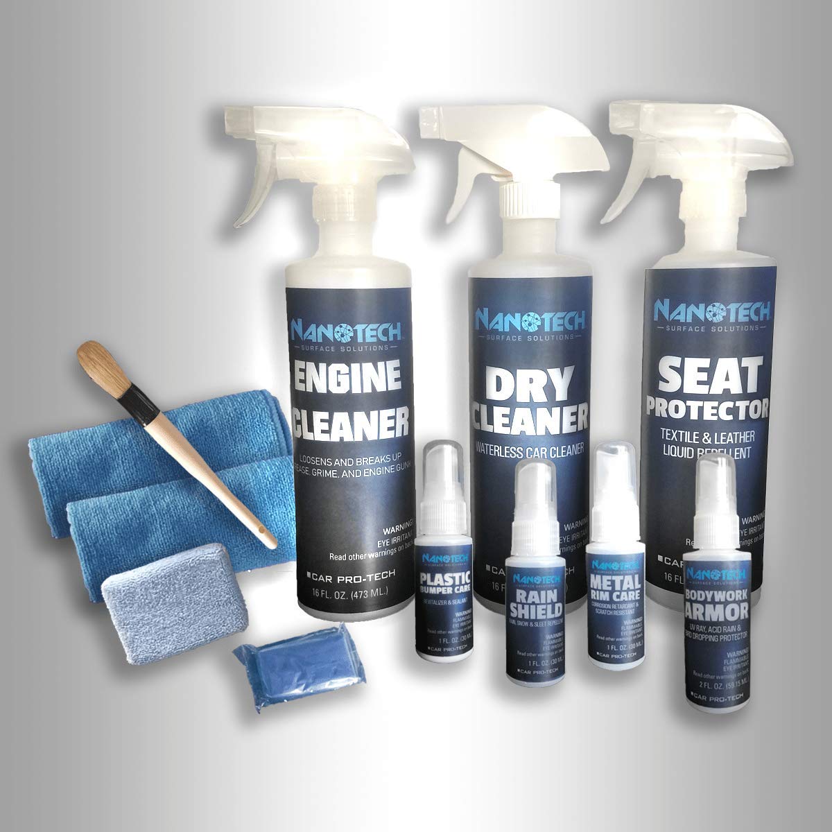Nanotech Surface Solutions Detailing Kit Includes Carpet Cleaner, Windshield Rain Repellent- Increase Visibility During Rainy Days, Water-less Ceramic Wash, Interior Cleaner, Car Shampoo- 16 Oz.