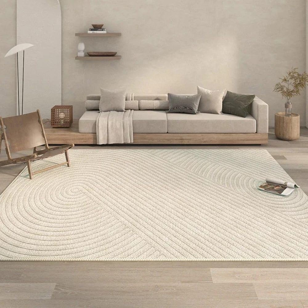 Tapis de chambre à coucher beige et lavable 100x160cm à motif géométrique