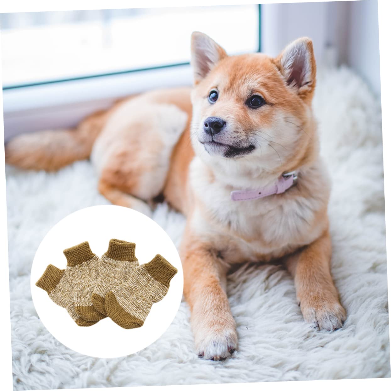 FONDOTIN 4Pcs Pet Slip Socks for Dogs Cotton Paw Protectors Indoor Traction Control for Puppies Prevent Soiled Feet and Scratching Adorable