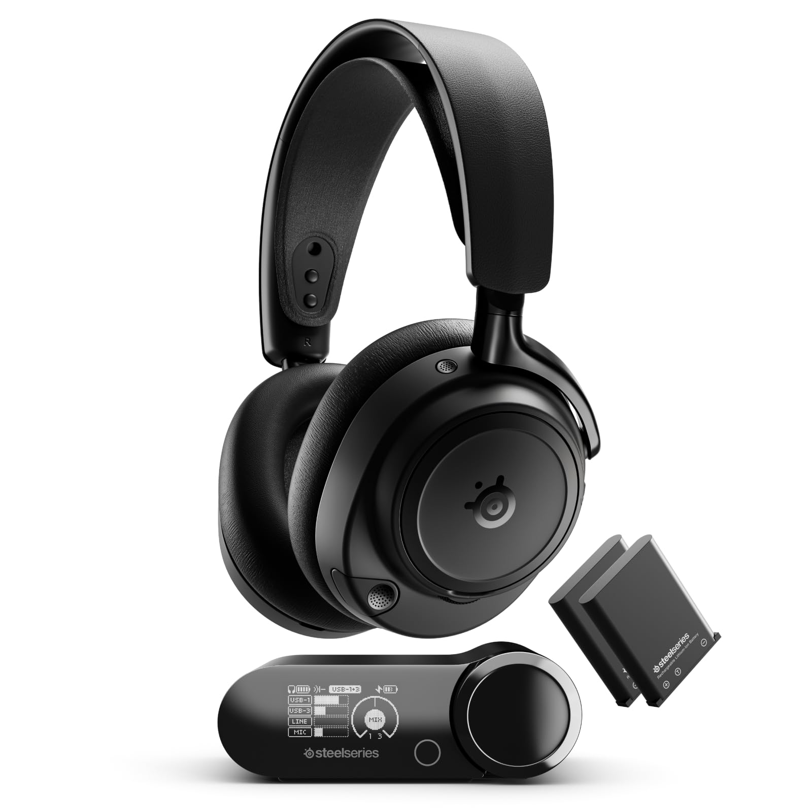 SteelSeries Arctis Nova Elite – Bezp. zestaw słuch. Hi-Res - 96 kHz/24 bitów - Głośniki z wł. węgl. - ANC - Red. szumów SI - Aplik. - 2,4 GHz + BT - Miks wielu źródeł - OmniPlay PC+PlayStation+Xbox