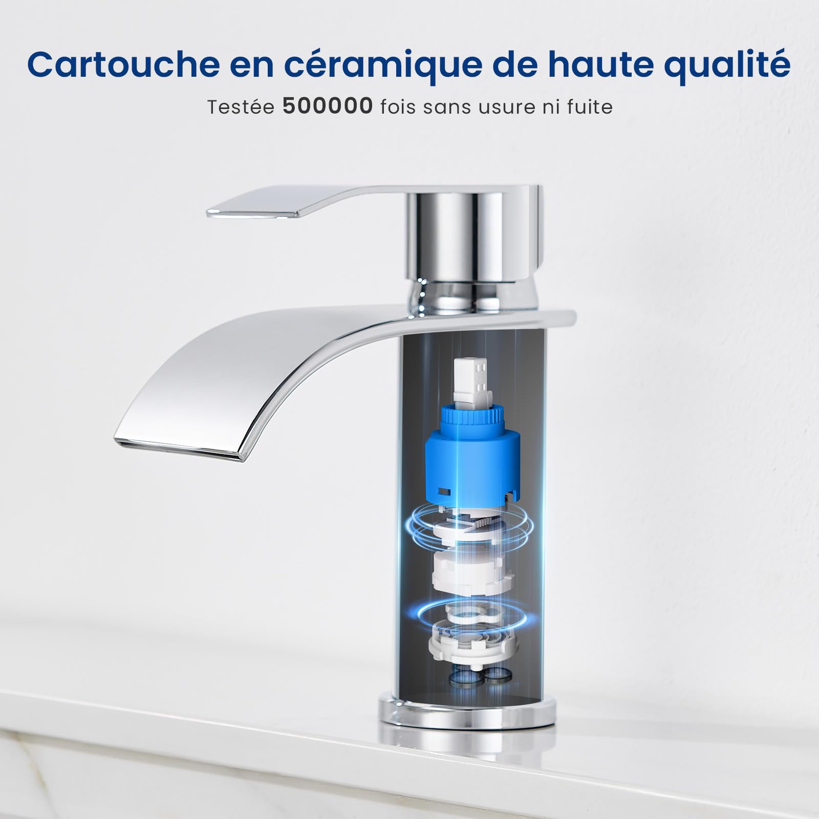 CECIPA Robinet Salle Bain, Moderne Mitigeur Lavabo Cascade, Hauteur de Bec 86 mm, Robinetterie Chromé G 3/8, Eau Chaude et Froide Disponible, Acier Inoxydable