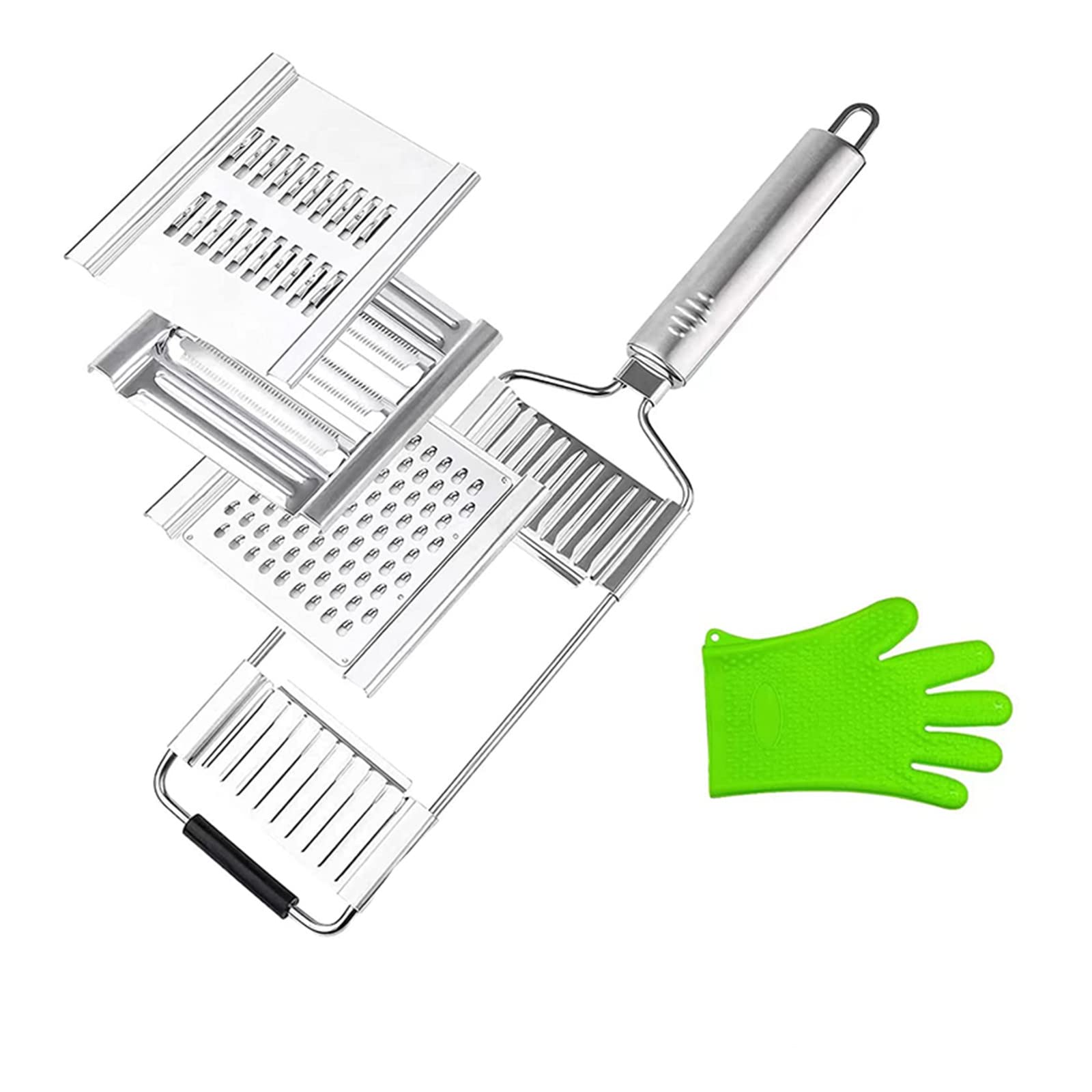 4 in 1 Multi-Purpose Vegetable Slicer Set,Handheld Stainless Steel Shredder Cutter Grater with 4 adjustable Blades Manual Food Chopper Kitchen Tools for Vegetable Fruits Salad