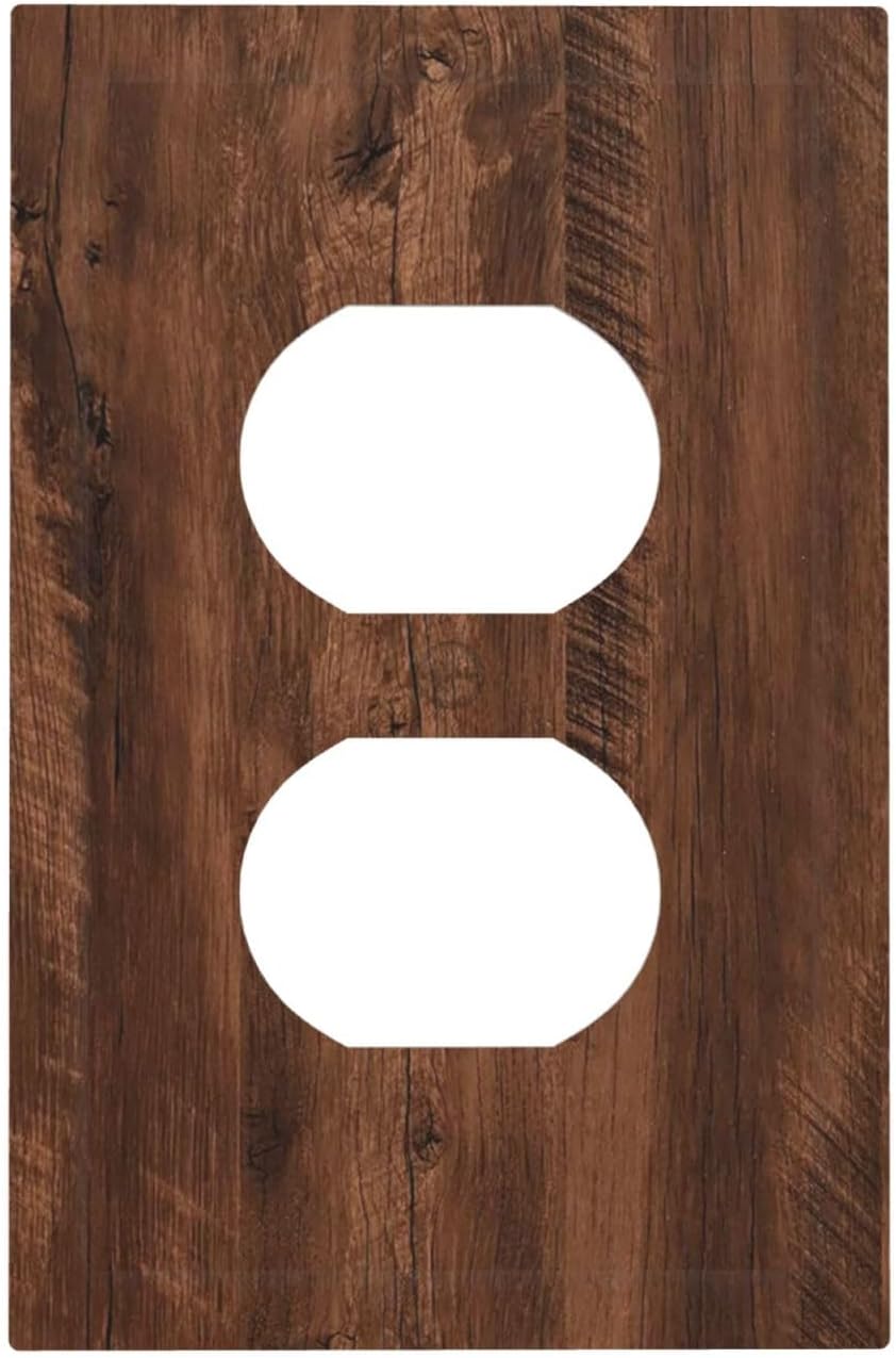 Brown Rustic Wood Grain Vintage Outlet Covers 1 Gang Duplex Light Switch Cover Electrical Receptacle Faceplate Wall Plate Decorative Switch Plates for Bedroom Farmhouse Decor（Plastic）