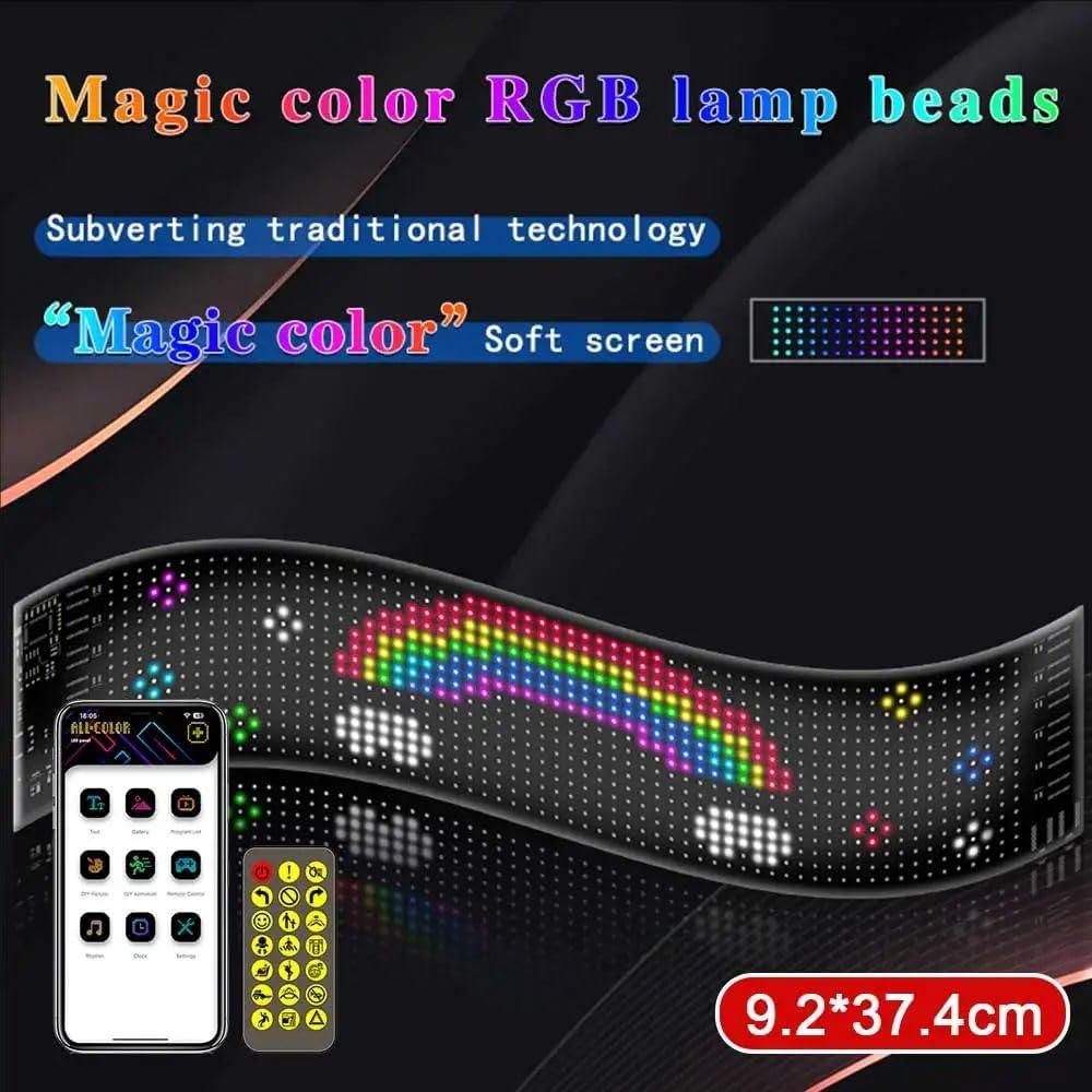 Insegna Luminosa Led Programmabile,Insegna Led Programma,92 Mm x 374 Mm Flessibile Display Led,Insegna Luminosa Led Sostegno Testo,Con Controllo Tramite App e Telecomando,Per Auto, Camion, Ecc.