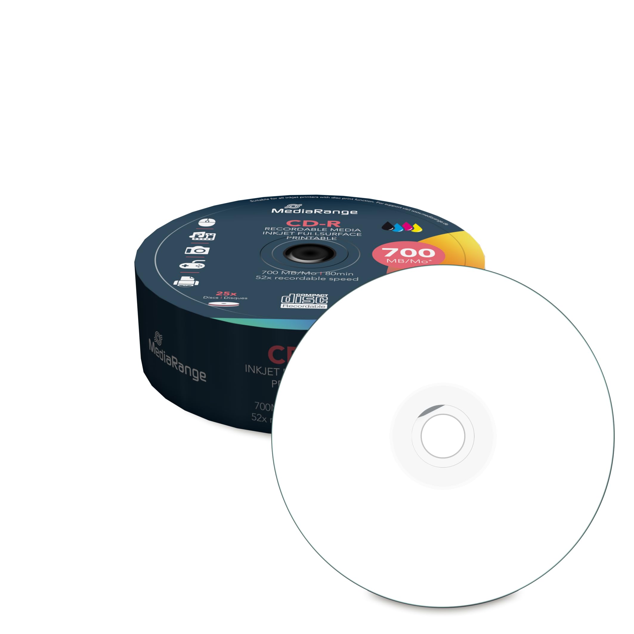 MediaRange MR202 CDR80 - Caja para tartas (700 MB, 52 x 25), color blanco