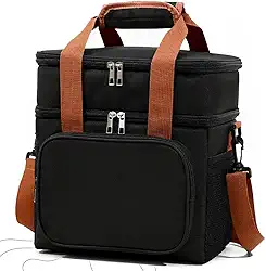 Bolsa Termica Marmita Lancheira Grande Alça Ombro Trabalho Passeio Academia Dois Andares Dobrável 14L (Preta)