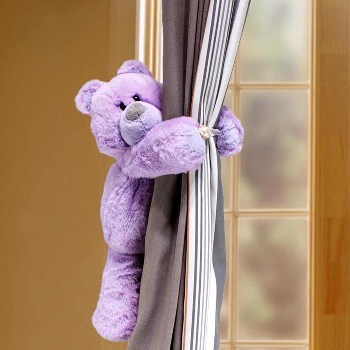 Embasses pour Rideaux, Lot de 2 Sangles Maintien en Forme d'ours Violet, Douces et moelleuses, avec Bouton élastique