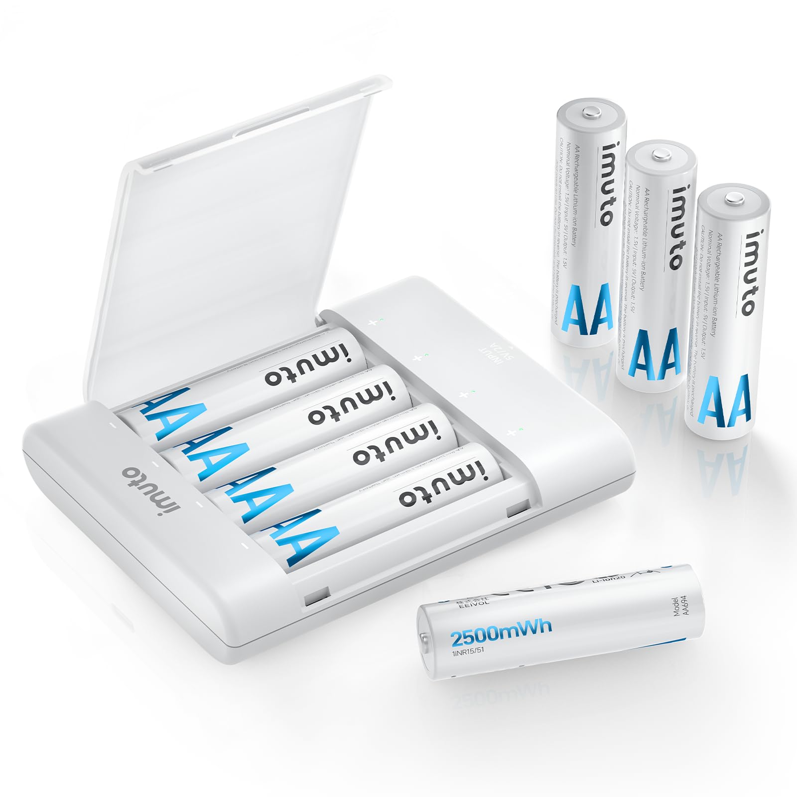 Batterie AA Ricaricabili Al Litio Imuto - 8 Pezzi Con Caricatore USB-C E Display LED, 3600mWh, 1600 Cicli - Foto 6