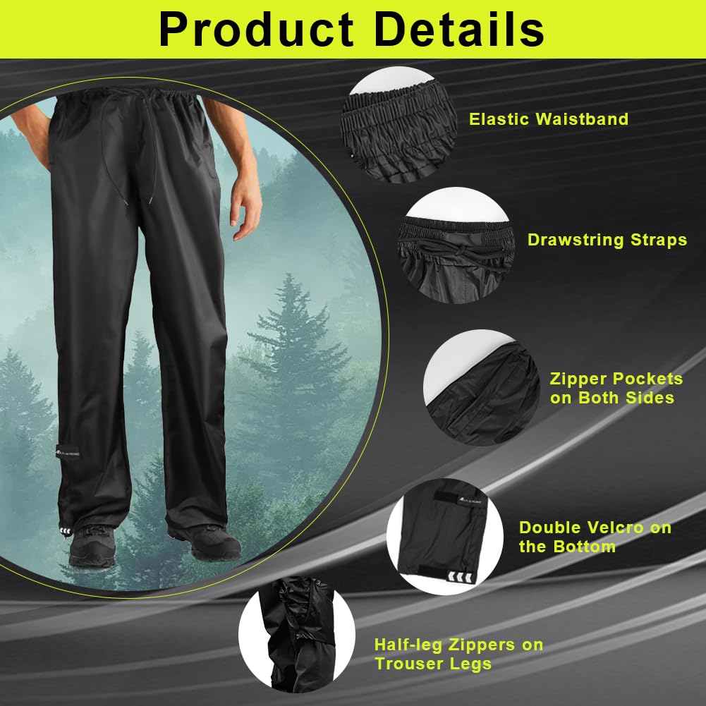 flintronic Pantalons Extérieurs Imperméables, Pantalons de Pluie Imperméables, Pantalon de Pluie Imperméable et Respirant pour Homme