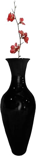 Uniquewise Jarrón alto para suelo, jarrón de bambú de 37 pulgadas, jarrón negro moderno para comedor, sala de estar, entrada, soporte grande para