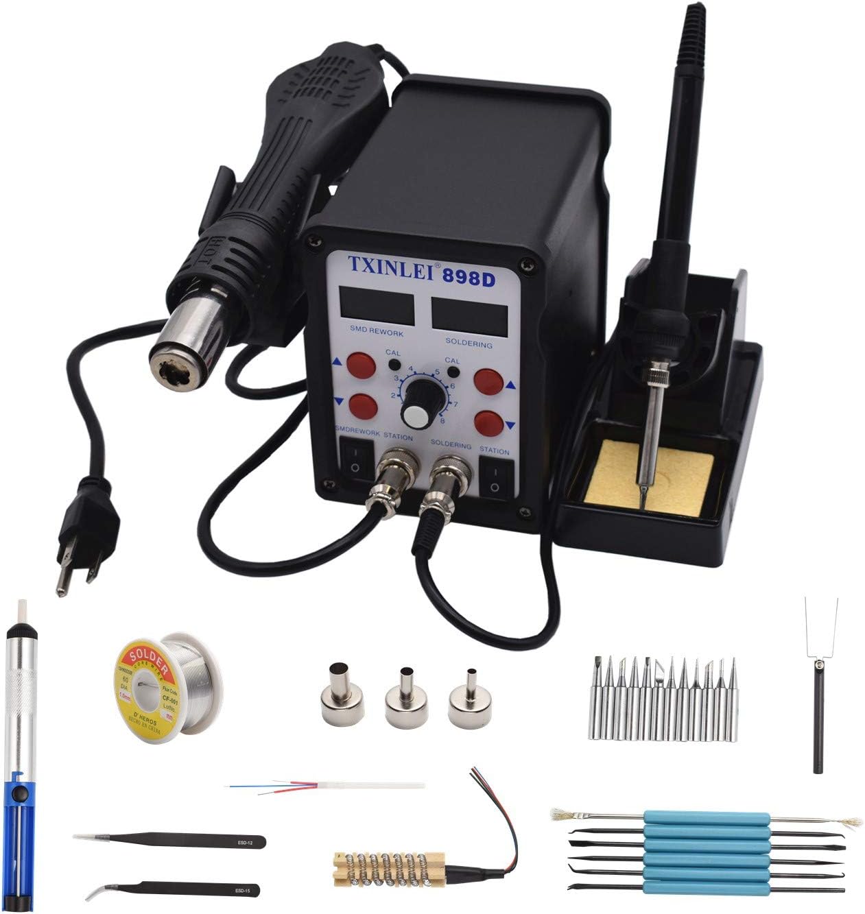 Bіg Sаlе TXINLEI 898D 110V Solder Station, 2 in 1 SMD Hot Air Rework Station Solder Gun and Soldering Iron with 12pcs Soldering Tips,Tweezers, Solder Wire, Desoldering Pump Bіg Sаlе TXINLEI 898D 110V Solder Station, 2 in 1 SMD Hot Air Rework Station Solder Gun and Soldering Iron with 12pcs Soldering Tips,Tweezers, Solder Wire, Desoldering Pump