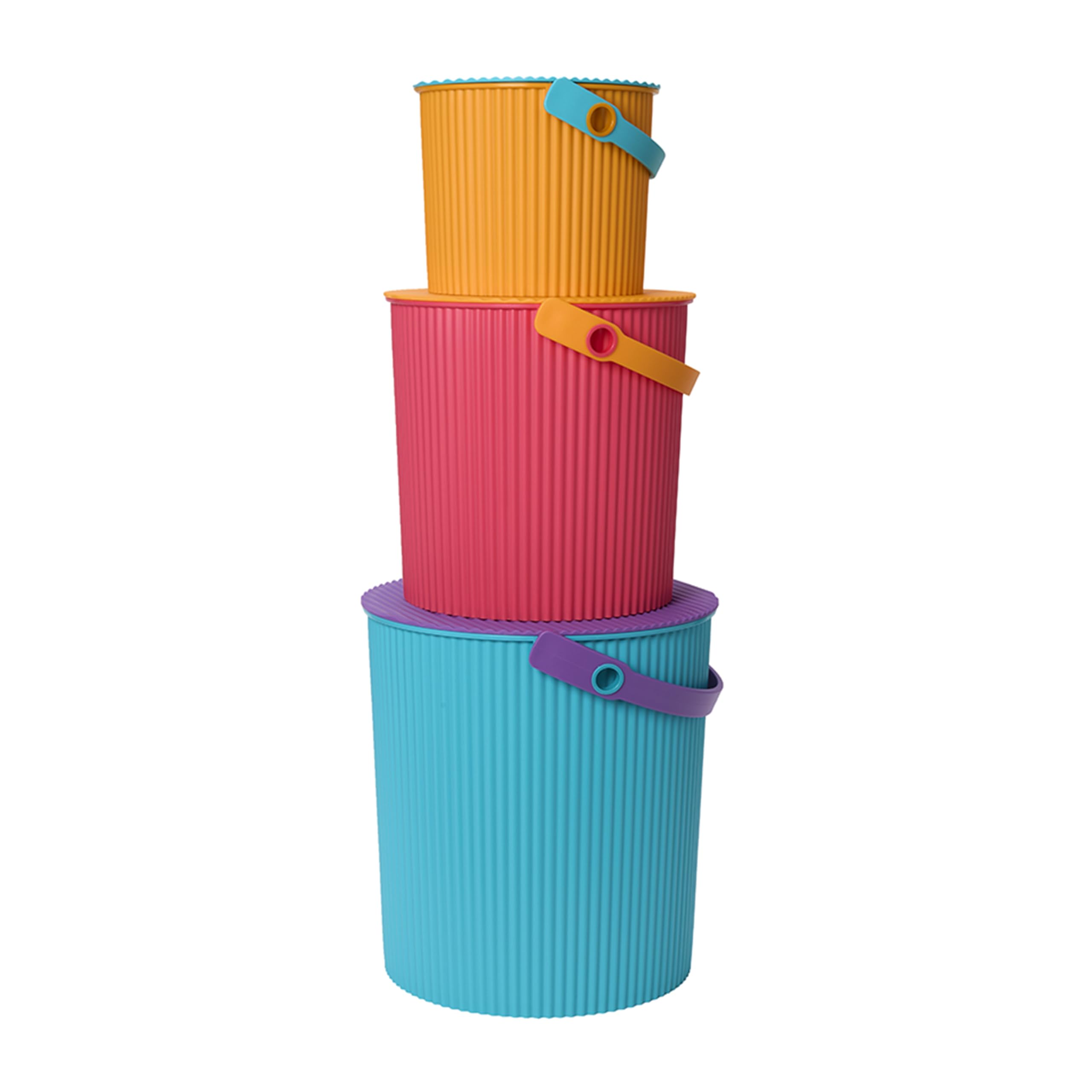 Photo 1 of Hachiman Bucket Set of 3 - Includes Mini, Large, and Extra Large Heavy Duty Buckets with Lid and Handle - Hands-Free Filling - Easy to Stack and Store - Indoor Outdoor Use - Bright Colors