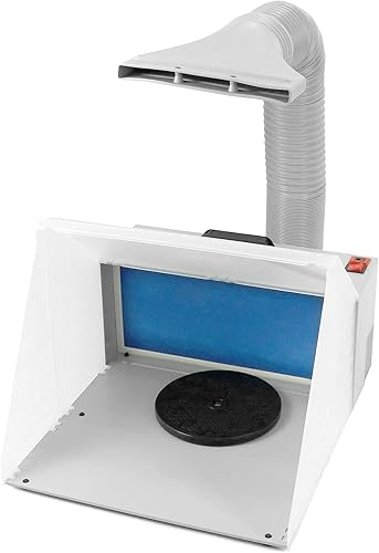 Miniatura 7 de QWORK Cabina de aerosol de pintura con aerógrafo, cabina de aerosol portátil con 3 luces LED, manguera de filtro y mesa giratoria, para pintura,