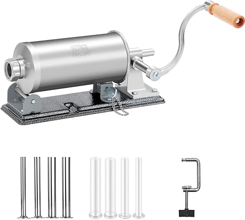 Miniatura 2 de Embutidora de salchichas  Máquina de cocina de llenado de carne horizontal de acero inoxidable hecha en casa con 8 tubos de relleno (2.5 libras)
