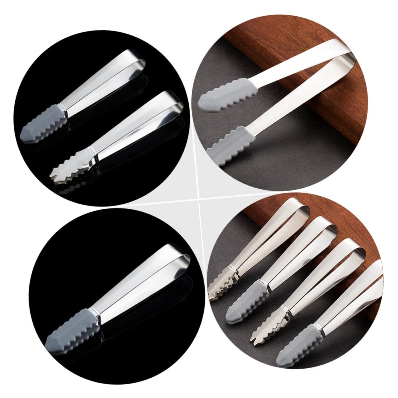 RORPOIR 3pc Set Stainless Steel Ice Tongs Bar Sugar Cube Tongs Mini Silicon for Cocktails Bar