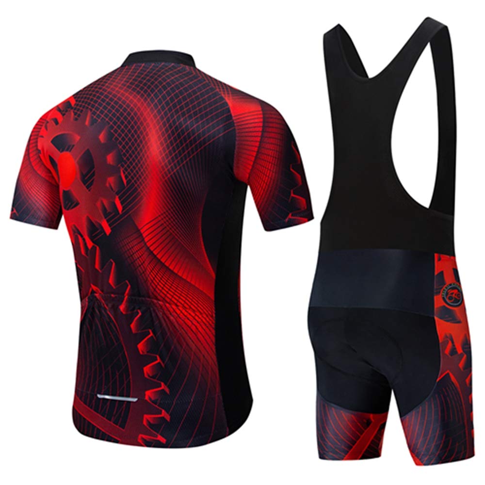 Shenshan Men's Summer Short Sleeve Cycling Set MTB Bike Clothing Bicycle Jerseys Bib Shorts Suit Gear Red 4XL
