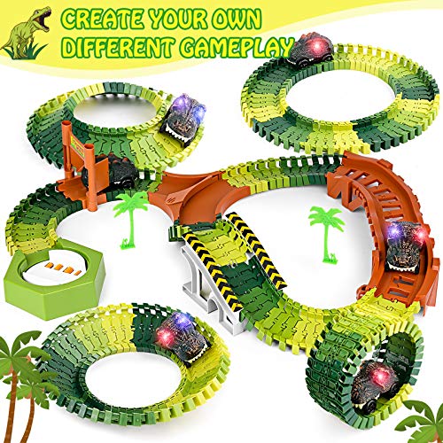 OTBBA Dinosaur Toys, 258Pcs Race Flexible Track with 2 Dinosaurs Cars,4 Dinosaurs,Toys for 3 4 5 6 Year Boys and Girls Kids - Thumbnail 2
