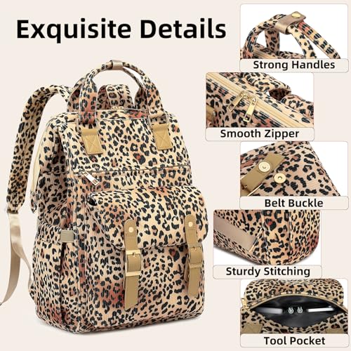 Image of Corduroy Laptop Backpack for Women 15.6 Inch Stylish College School Bookbag, Business Work & Travel Computer Backpacks (Leopard Brown)