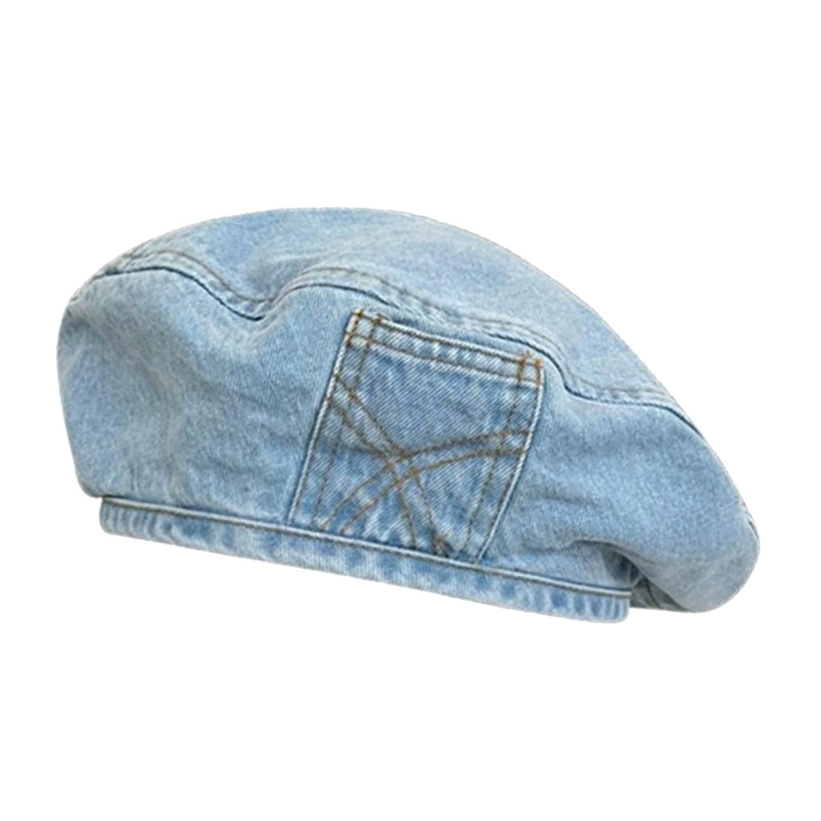 Denim Beret Hat Headgear Women French Hat Beanie for Shopping Travel Holiday Light Blue-image-4