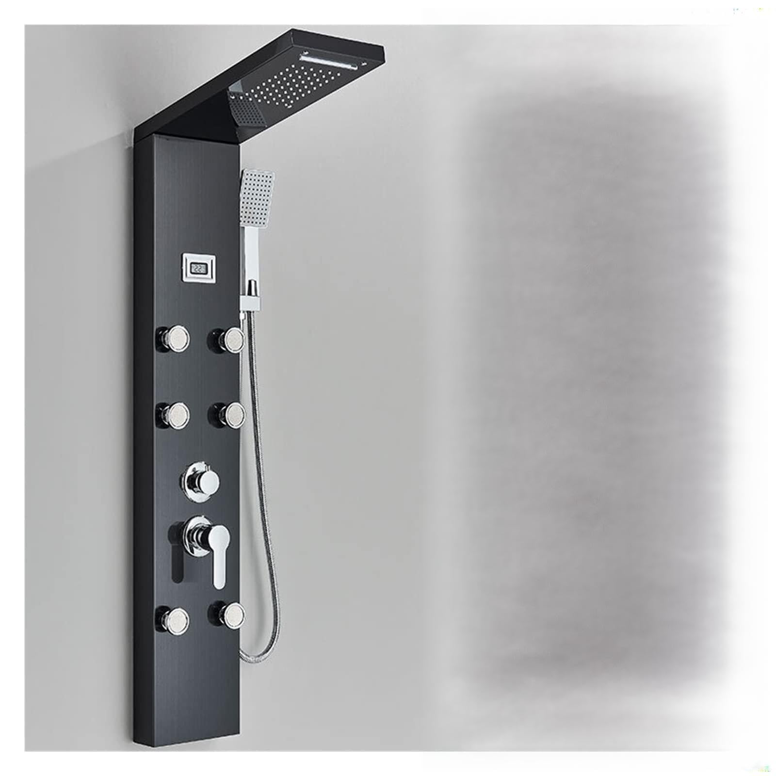 Rubinetto for Colonna Doccia a LED di Lusso Nero Spa Massaggio Pannello Doccia a Getto Rubinetto a Torre Batteria Schermo Temperatura Digitale Rubinetto for Bagno(No LED 8016 Black)