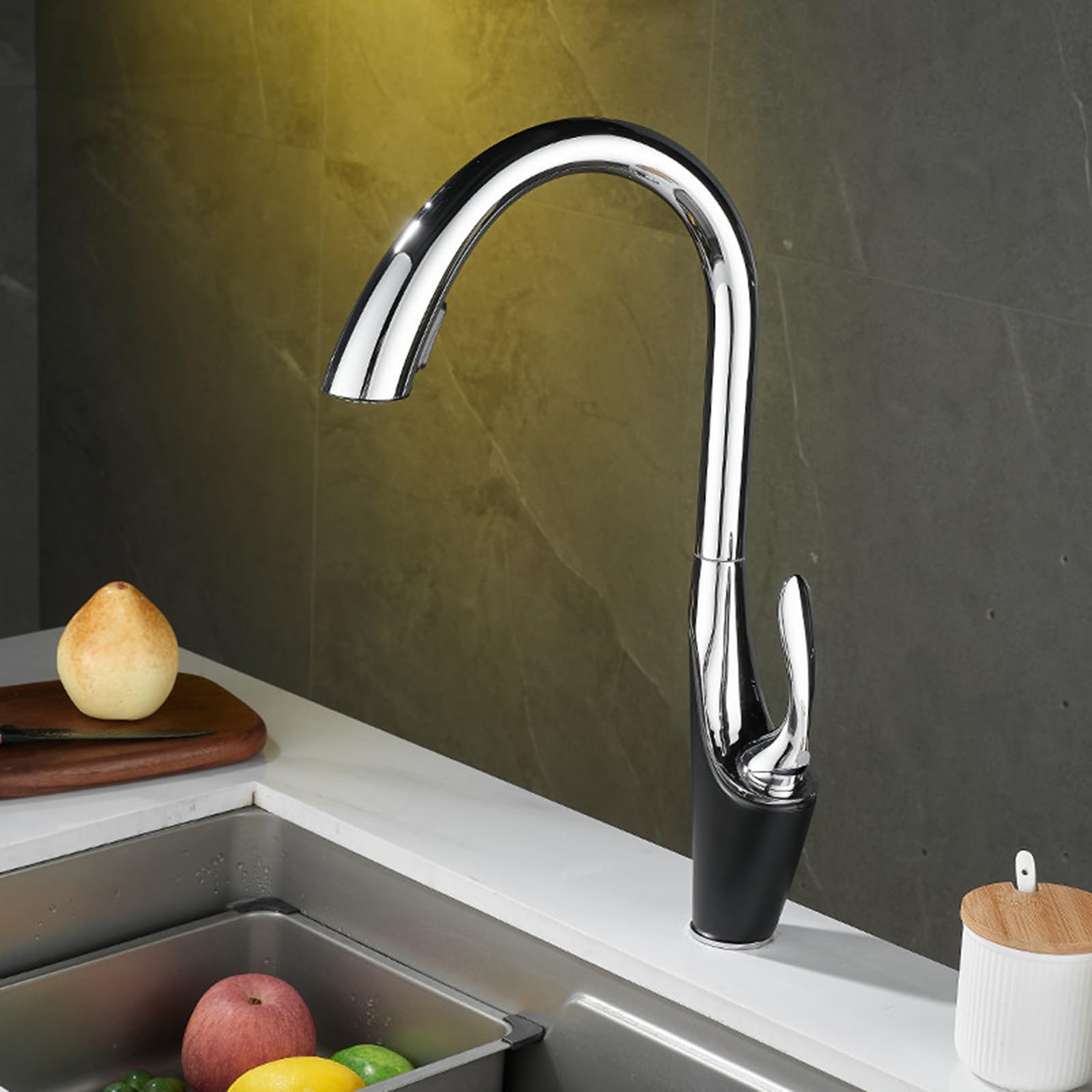 Kitchen Taps with Pull Out Spray Brass Hot and Cold Water Swivel Tap Out-Chrome + Black