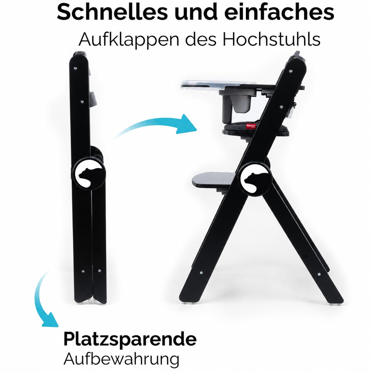 Drömmer Unique Trona Bebé Plegable con Bandeja Doble Extraíble Compacta Asiento y Reposapiés Regulables Arnés de 5 Puntos Cojín Desenfundable Evolutiva para Uso Diario en Casa negro