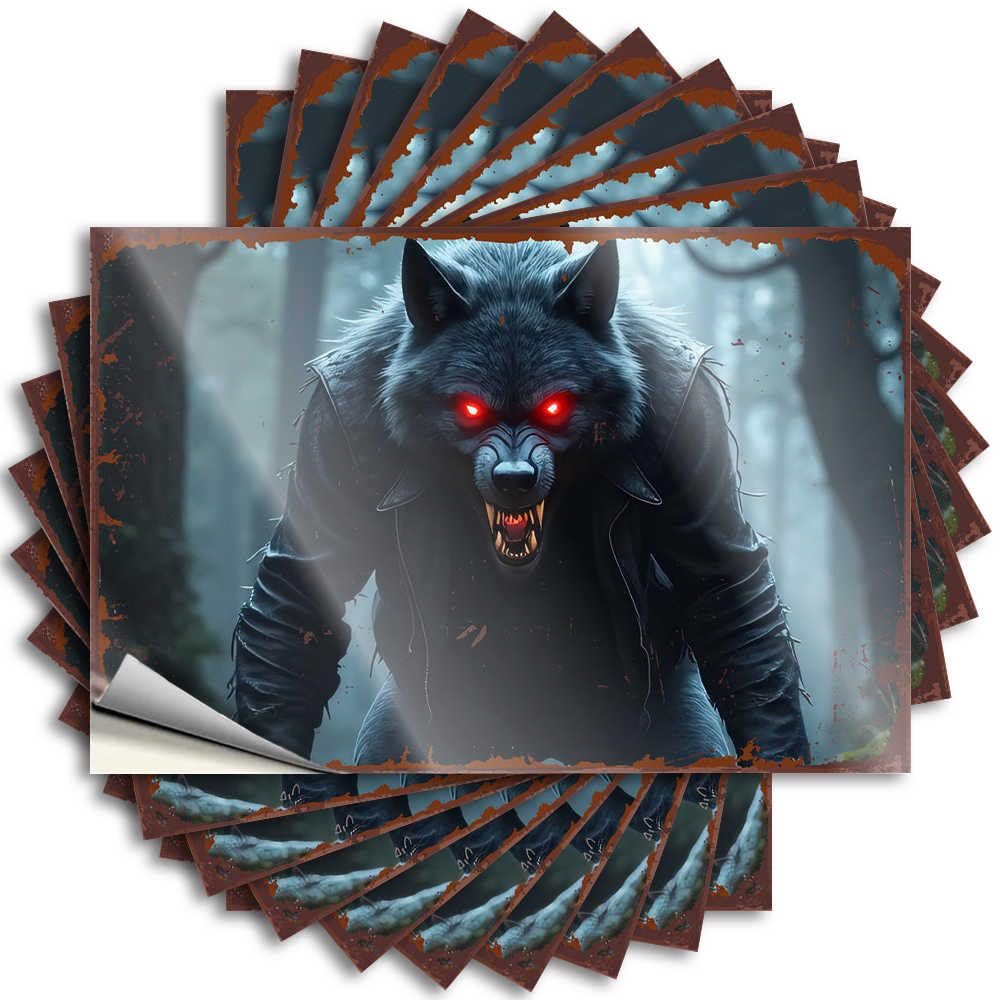 Stickers - Western Bathroom Hat Fiery Eyes of The Night: The Werewolf's Haunting Gaze for Sports Bar Man Cave Decor(12X18CM)