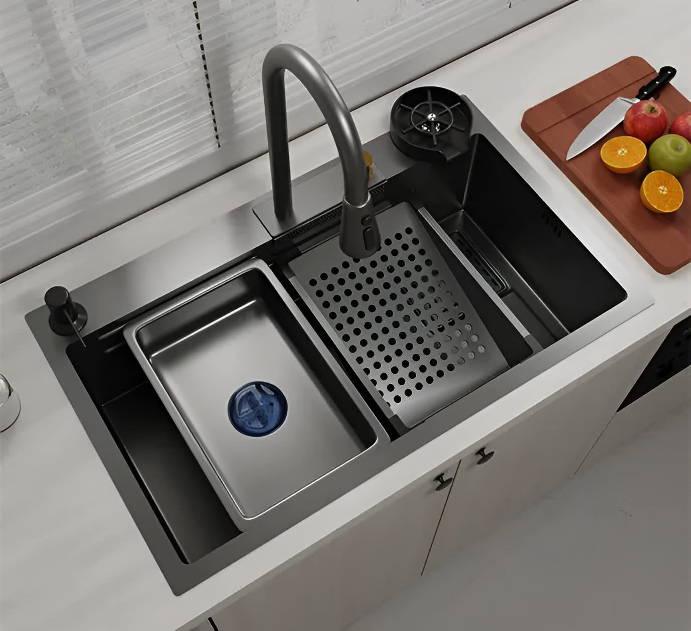 Buy ex Kitchen Sink with Integrated Waterfall and Pulldown Faucet Set