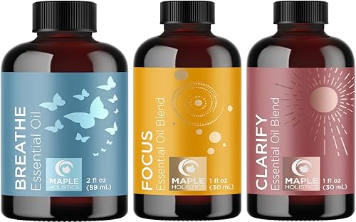 Breathe Focus and Clarify - Juego de aceites esenciales purificadores para difusor de aromaterapia y baños, aceites esenciales relajantes para