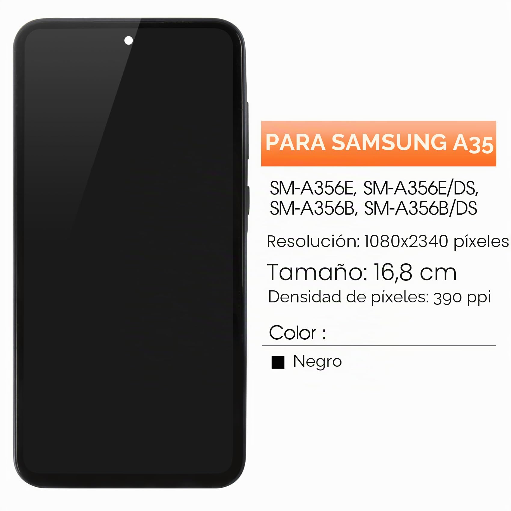 Pantalla LCD para Samsung A35 5G Pantalla LCD para Samsung Galaxy A35 5G SM-A356 SM-A356E SM-A356B Incell 6.6" Pantalla de repuesto táctil y reparación (negro con marco, sin huellas)