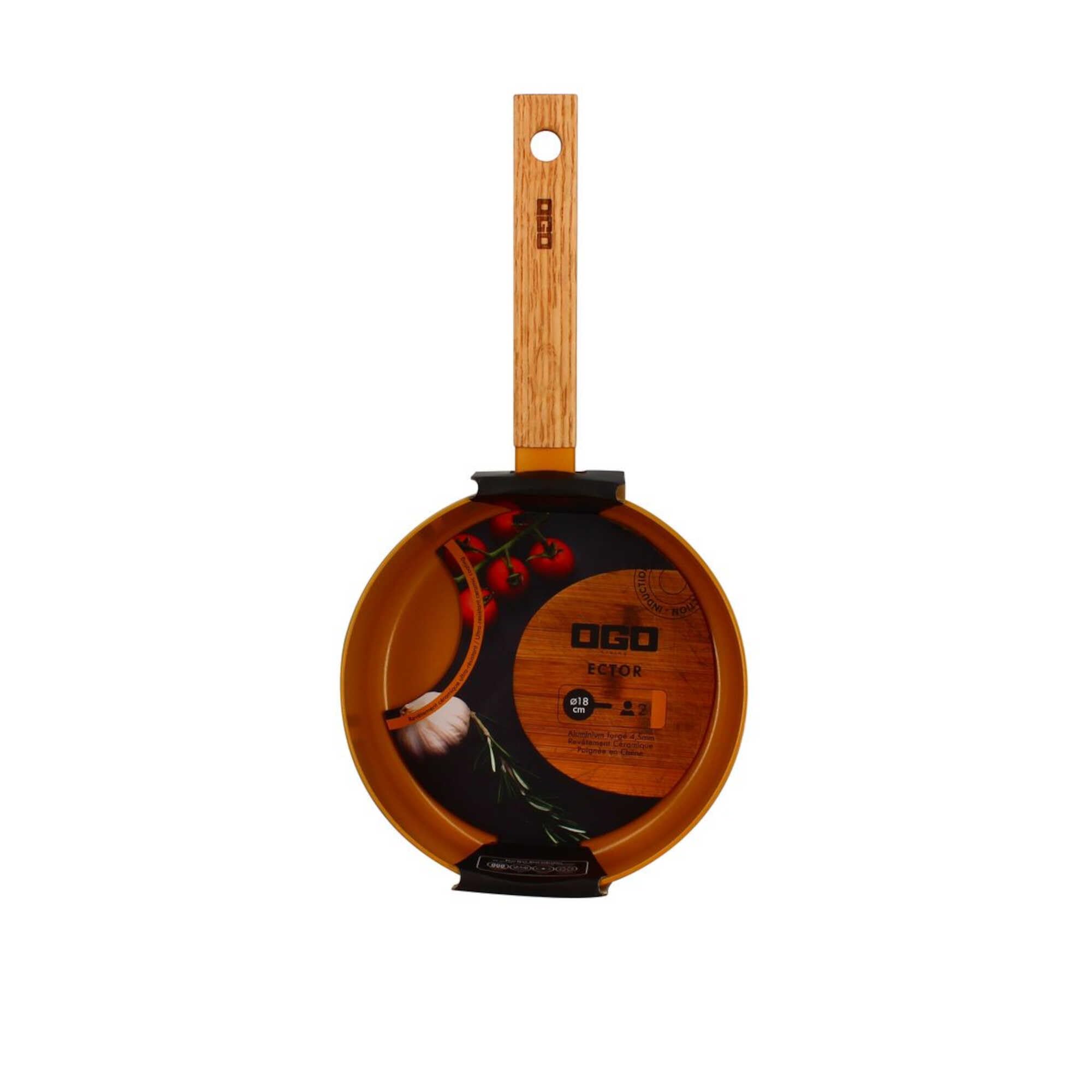OGO LIVING - Padella ECTOR 28cm - 7930275 - alluminio rivestimento ceramica giallo con manico in legno