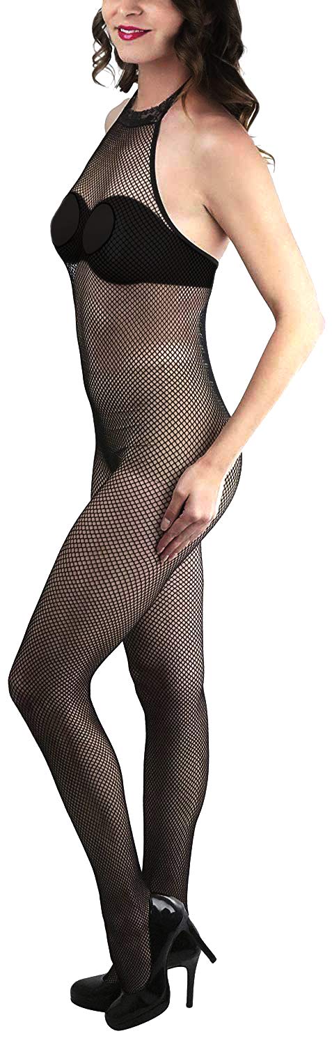 ToBeInStyle Women’s Bodystocking Crotchless Peek-A-Boo Fishnet Lace Bodysuit