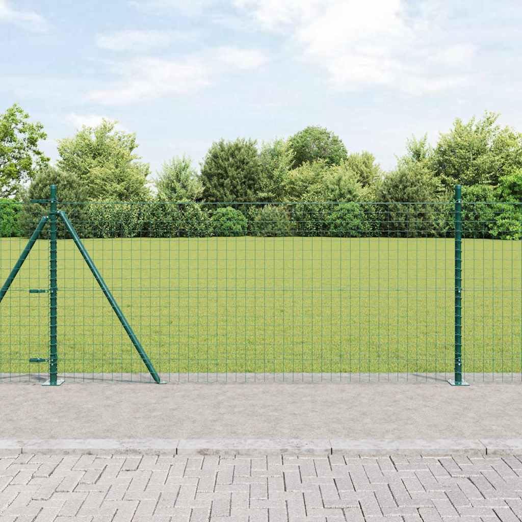Green Steel Fence Post, Powder-Coated Galvanized Metal, 43.31 x 1.26 inch, Durable Garden & Patio Boundary Solution, 7 Piece Set