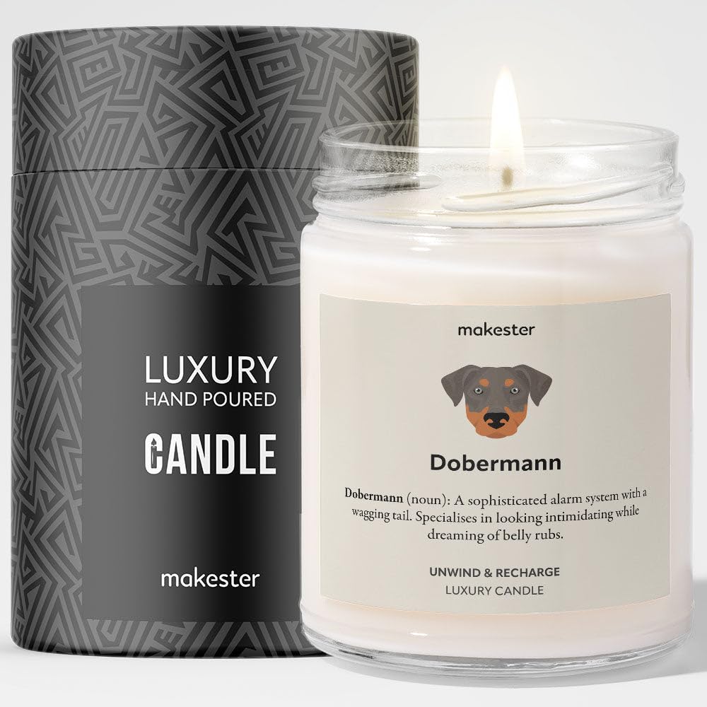 Dobermann Gifts - Luxury Soy Wax Candle - Vanilla, Jasmine, Sugared Almond - Makester