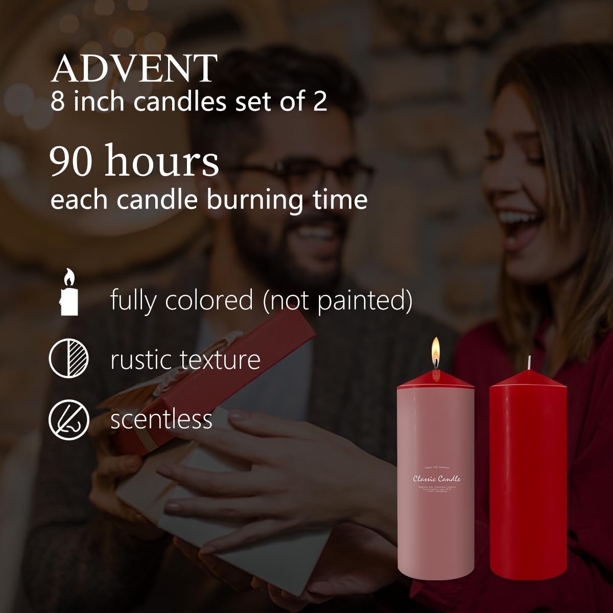 Juego de 2 velas de pilar, 3 x 8 pulgadas, velas rojas grandes sin perfume, velas altas a granel, velas decorativas para el hogar y bodas
