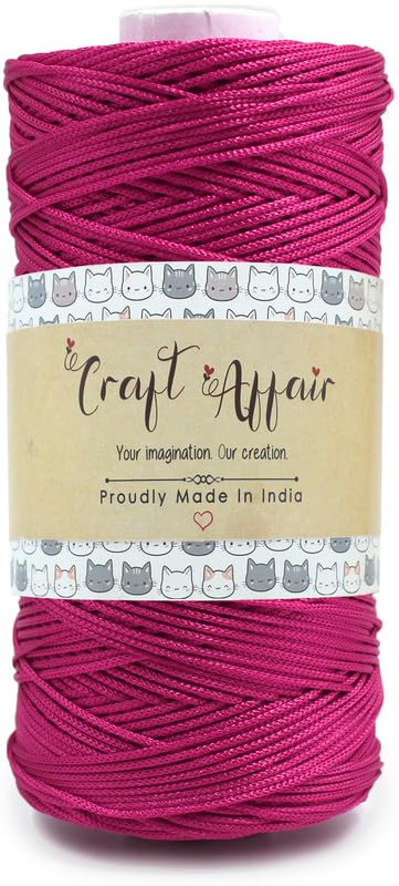 Craft Affair | PP Knitted/Braided (1mm, 100m) Macramé Cord | Nylon Knot Beading for Making Jewelry, Bracelet & Craft - Rani Pink
