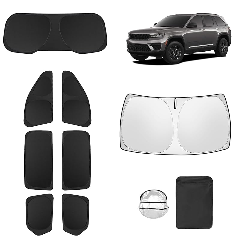 Kit de protetores solares para janelas Jeep Grand Cherokee L 2021–2025, cobertura para para-brisa, laterais e traseira, SHINELINERS, 8 peças