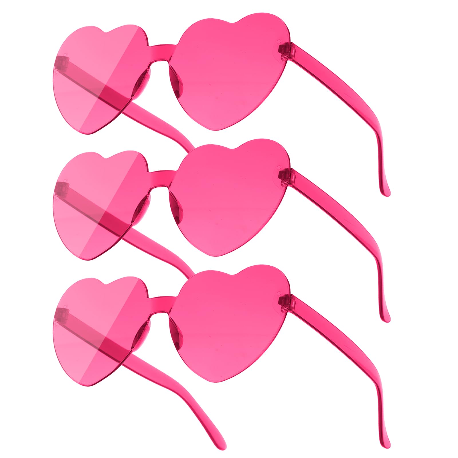 Yomaido Pink Heart Shape Sunglasses| Glasses for Party 3 Packs, Funky Festival Glasses Eyeglasses Rimless Multipacks for Adult Unisex, Kids
