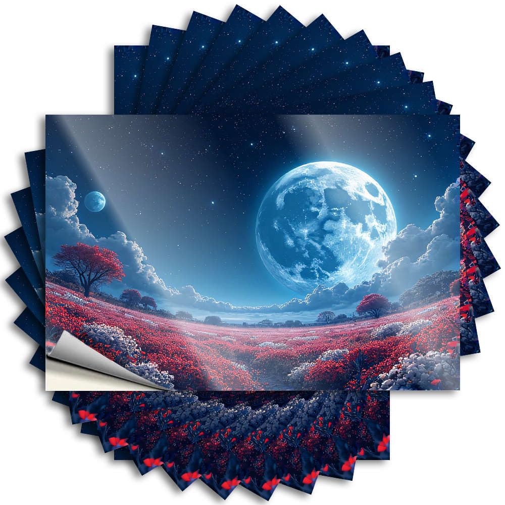 Fzfn Boys Colour Cute, Saying Bumper A Surreal Landscape With Vibrant Red Flowers Under A Starry Sky | Christmas Cats(6X9cm)