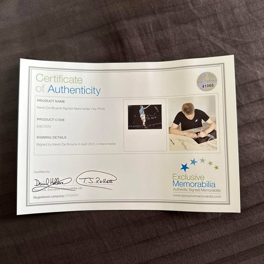 ケビン・デブライネ　直筆サインフォト　マンチェスターシティ　証明書付き　新品 ケビン・デブライネ 直筆サインフォト マンチェスターシティ 証明書