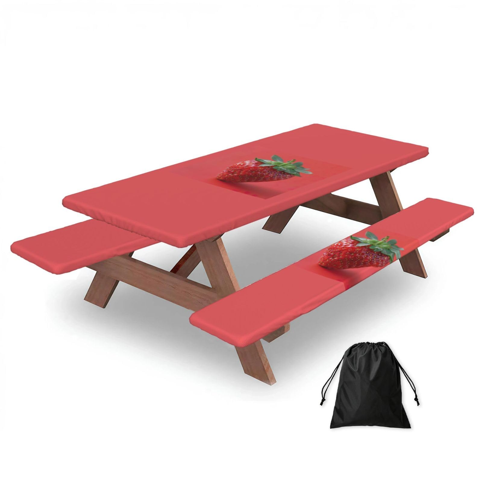 PPHGUT Strawberry Print Picnic Table Bench Cover Set Outdoor Garden Bbq Protector For Family Camping