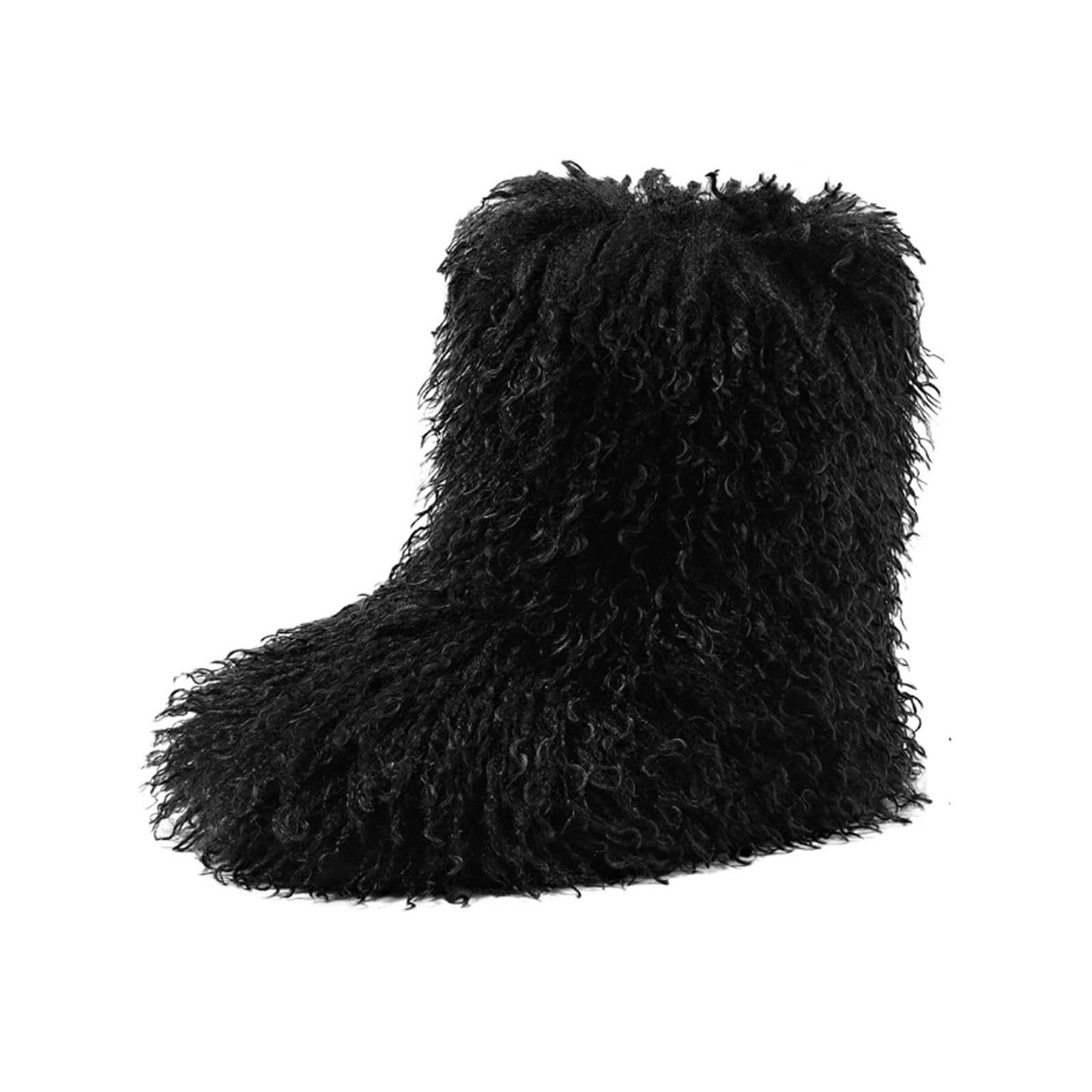 YXCFEWD Faux Mongolian Fur Boots for Women Winter Fluffy Fur Furry Boots for Girls Flat Heel Snow Boot